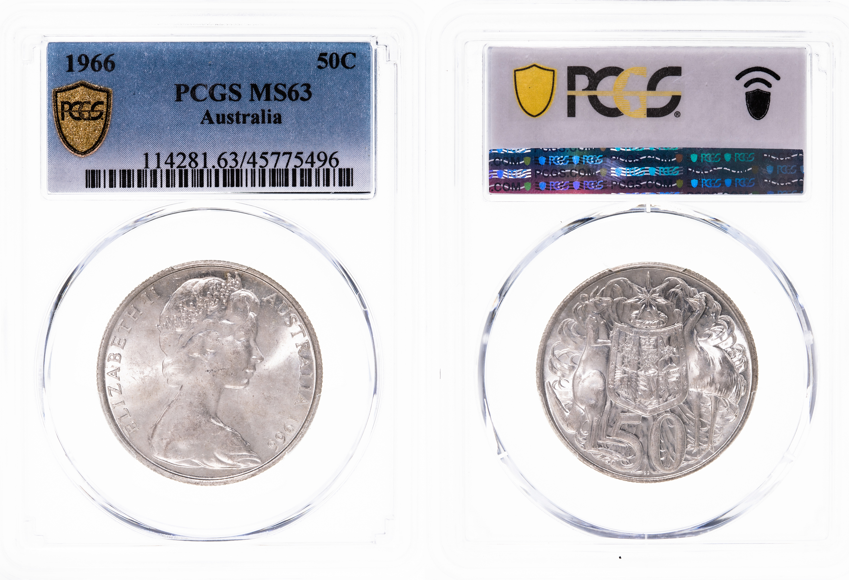 Elizabeth II, Silver, Fifty Cent, 1966, PCGS MS63