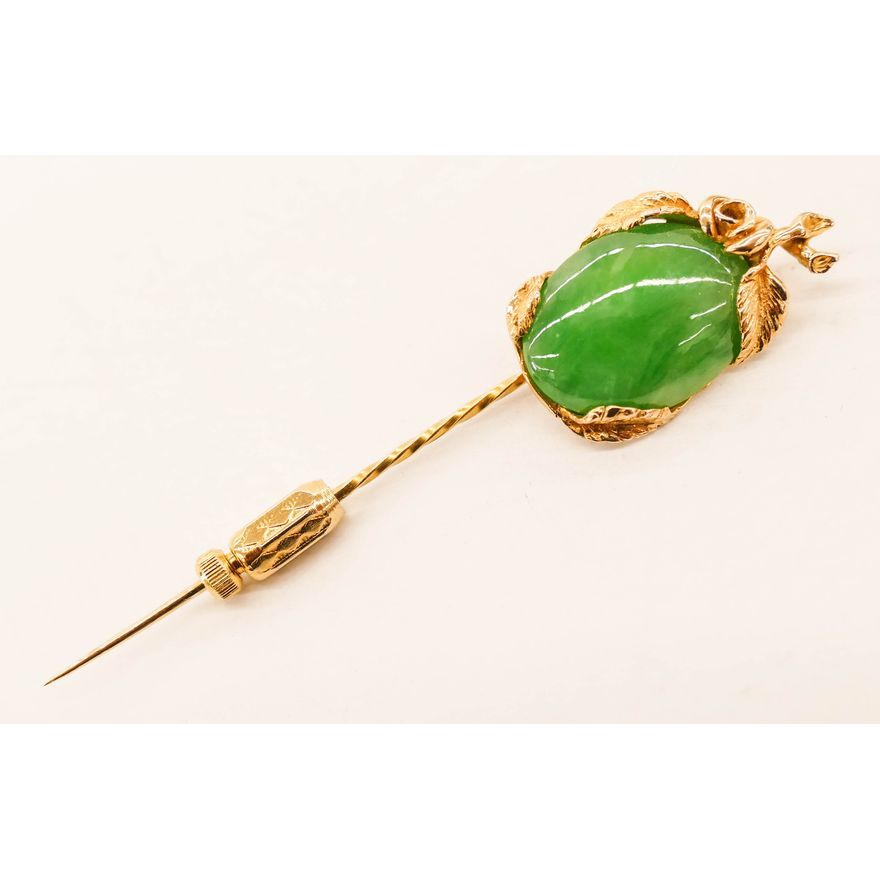 Fox's 14k Jadeite Apple Stick Pin 2.75''