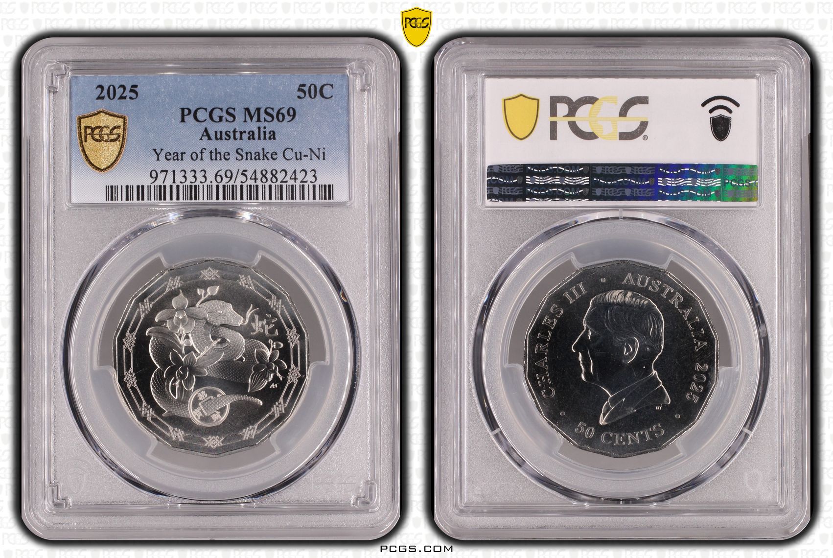 Year of the Snake Cu-Ni, Fifty Cent, 2025, PCGS MS69