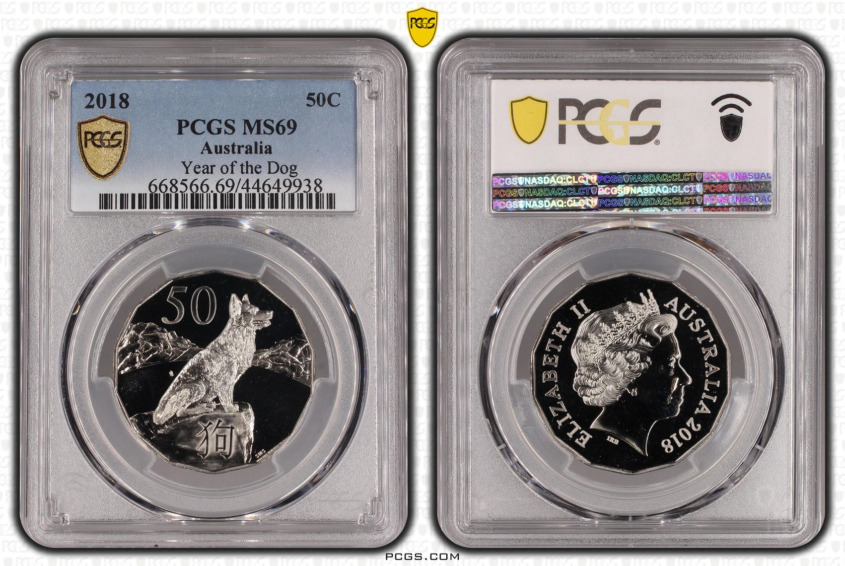 2018 Australia Fifty Cent, 50c Year of the Dog PCGS - MS69 POP 9/0 -938