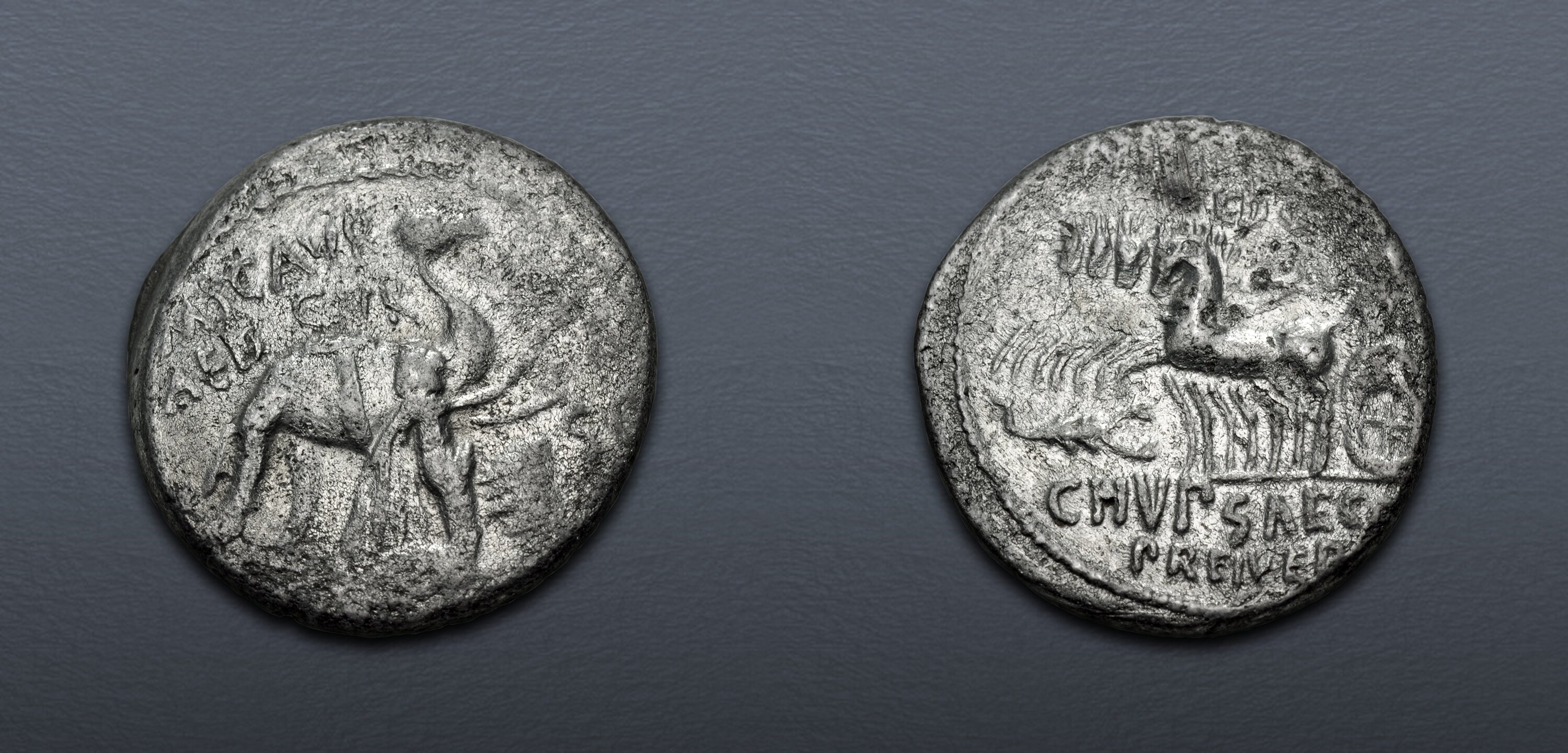 M. Aemilius Scaurus and Pub. Plautius Hypsaeus. 58 BC. AR Denarius ...