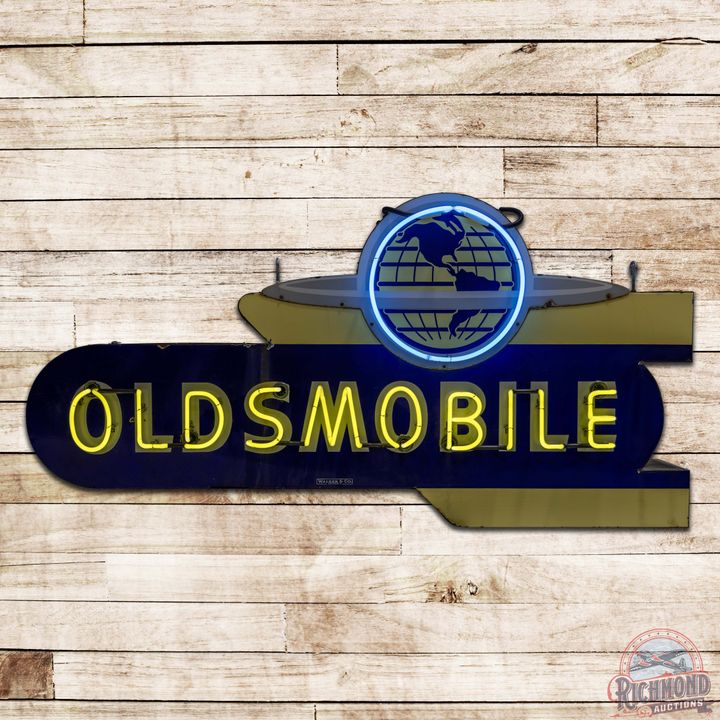 Outstanding Oldsmobile Die Cut Double Sided Porcelain Neon Sign w/ World Logo