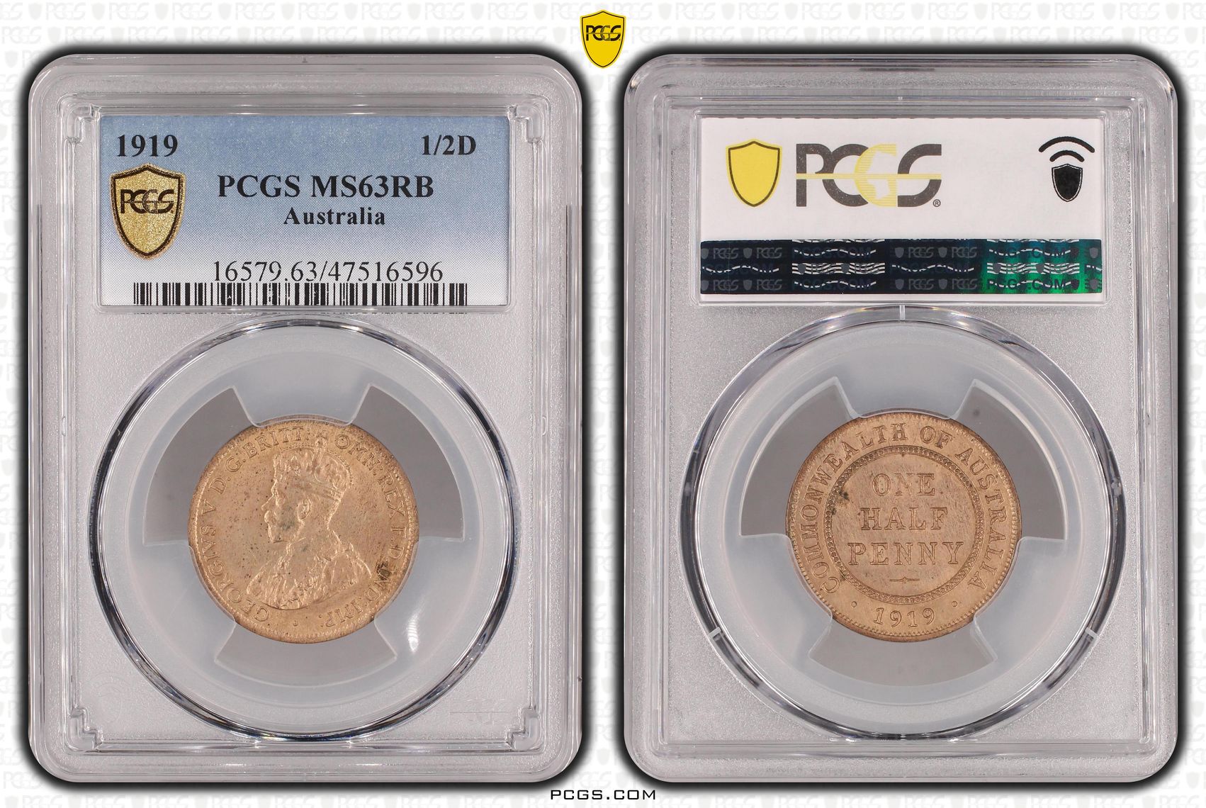 Halfpenny, 1919, PCGS MS 63RB