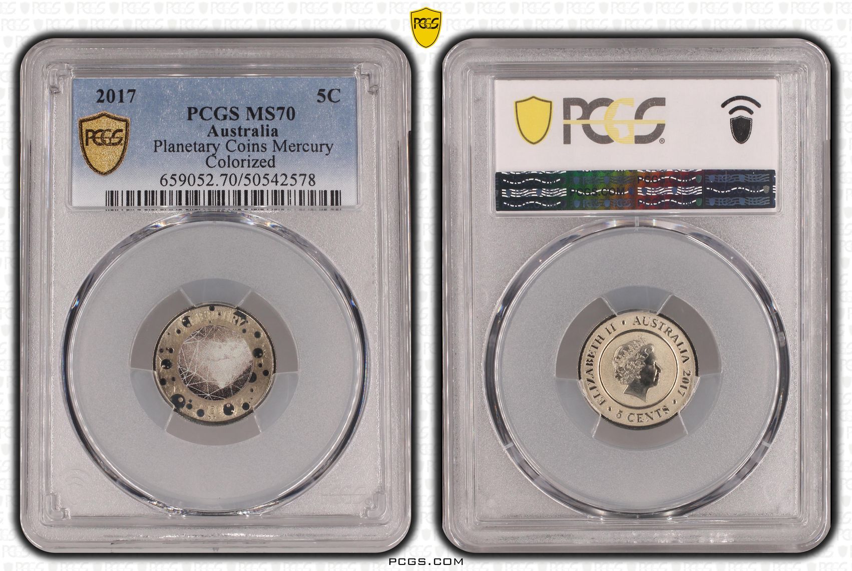 Planetary Coins Mercury Colorized, Five Cent, 2017, PCGS MS70