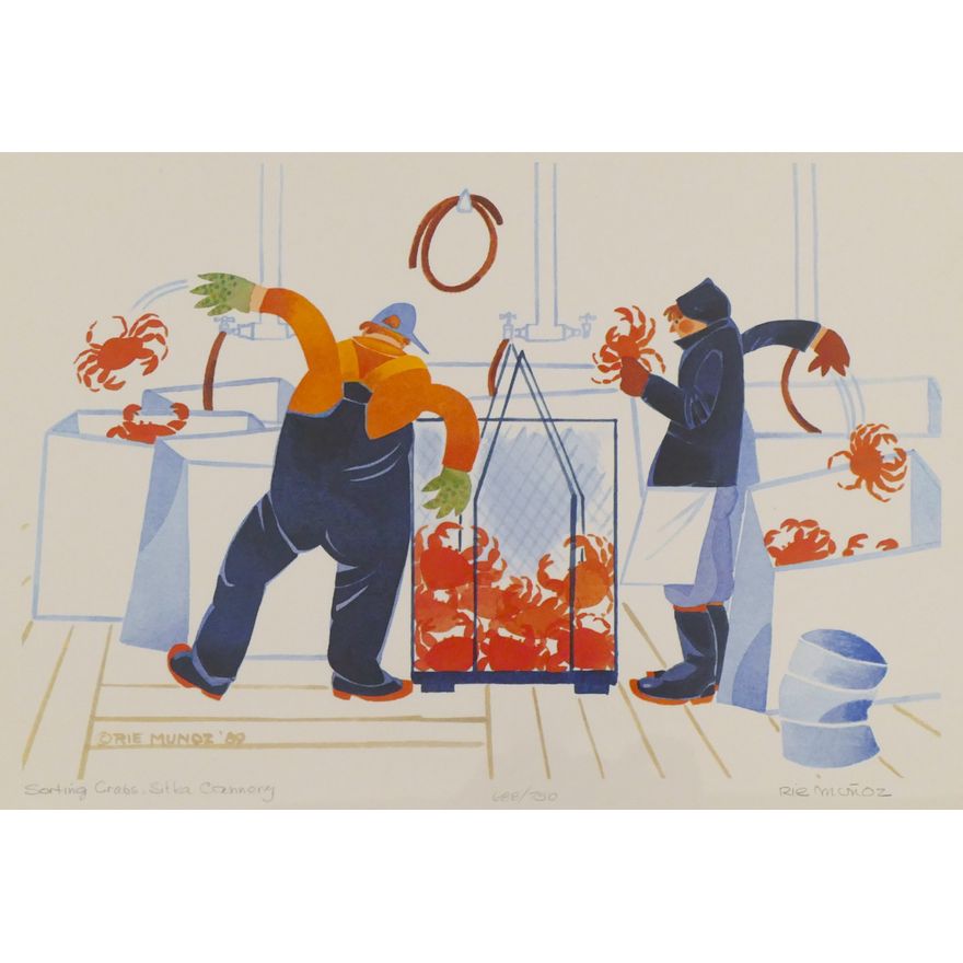 Rie Munoz ''Sorting Crabs, Sitka Cannery'' 1989 Signed Print 13'' x 17.25'' Sheet.