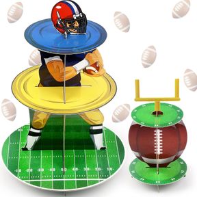 HOOQICT 2 PIECE FOOTBALL PARTY DECORATIONS FOOTBALL CUPCAKE STAND CARDBOARD CUPCAKE HOLDER 3 TIER DESSERT TOWER PARTY CAKE STAND F