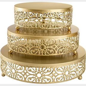 Hedume 3 Pack Cake Stand, Round Metal Stands, 8" 10" 12" Dessert Cupcake Display Plates, Wedding Birthday Celebration-Gold