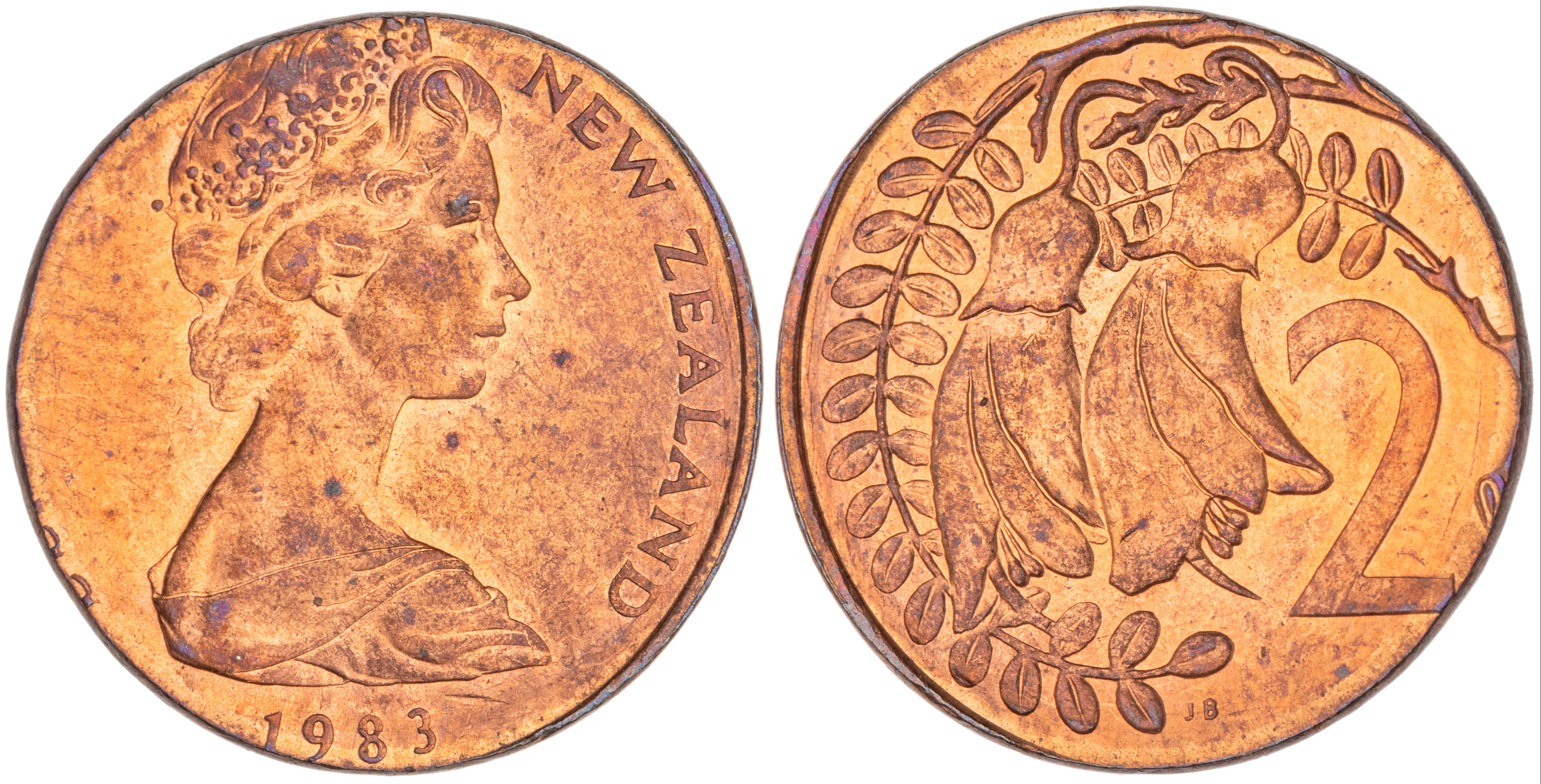 New Zealand, Elizabeth II, Two Cents, 1983, CHU