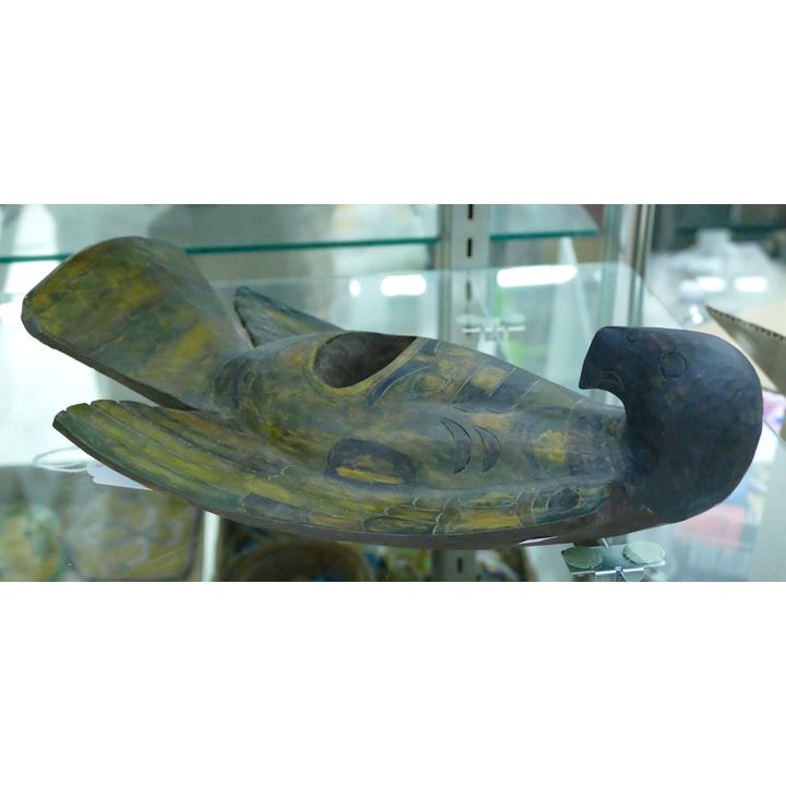 NW Coast Carved Cedar Bird Wall Vase 12'' - Signed Mark XOX