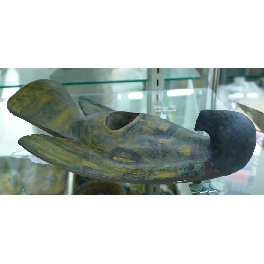 NW Coast Carved Cedar Bird Wall Vase 12'' - Signed Mark XOX