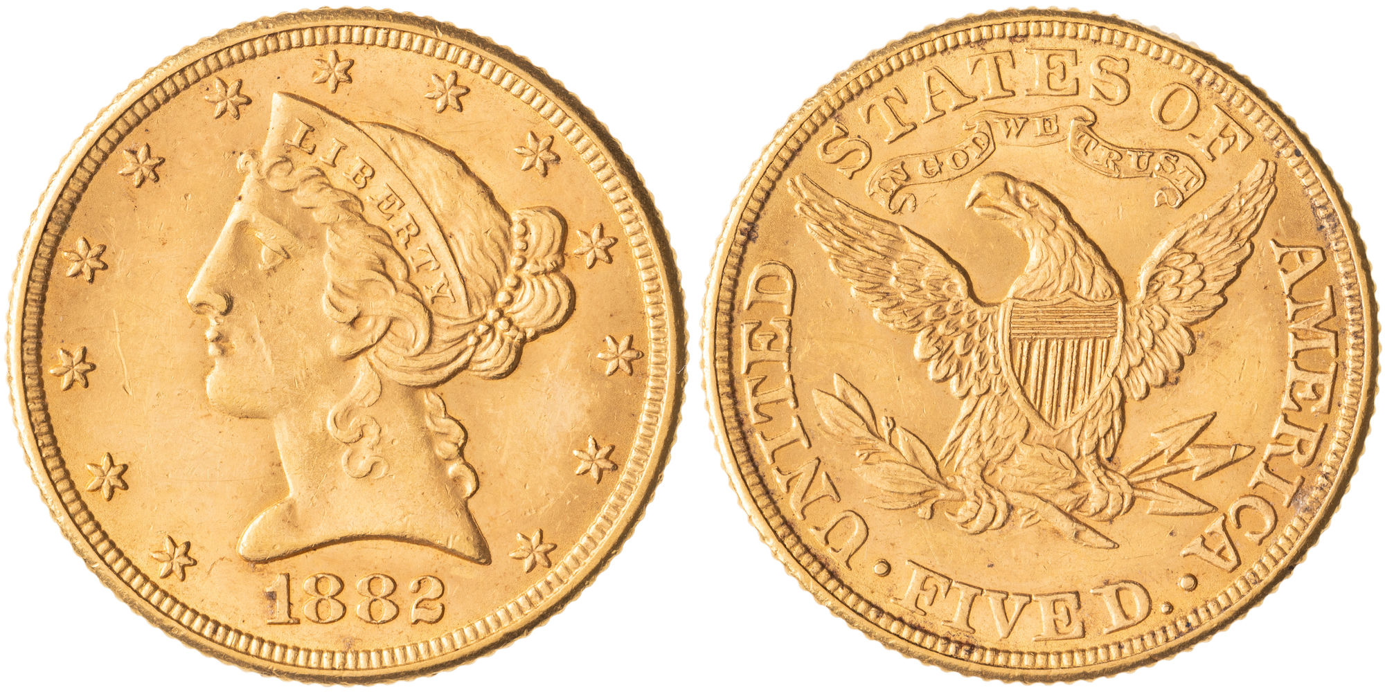 United States, Liberty (coronet) Head, Five Dollars, 1882, EF