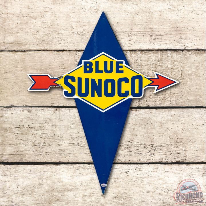Blue Sunoco Die Cut Porcelain Pump Plate Sign TAC 8.5