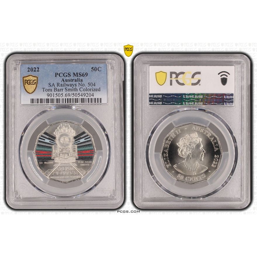 SA Railways No. 504 Tom Barr Smith Colorized, Fifty Cent, 2022, PCGS MS69