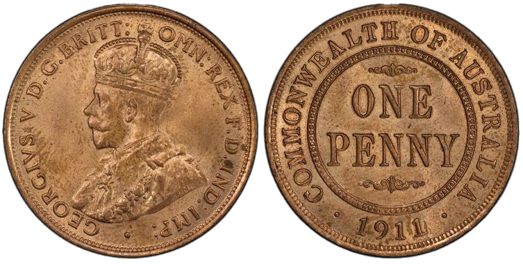 George V, Penny, 1911, PCGS MS63RB