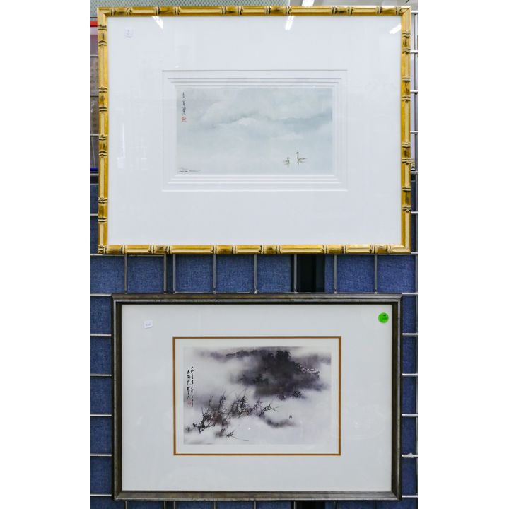 2pc Chinese Modernist Art Lithographs Framed 18''x23'' Largest