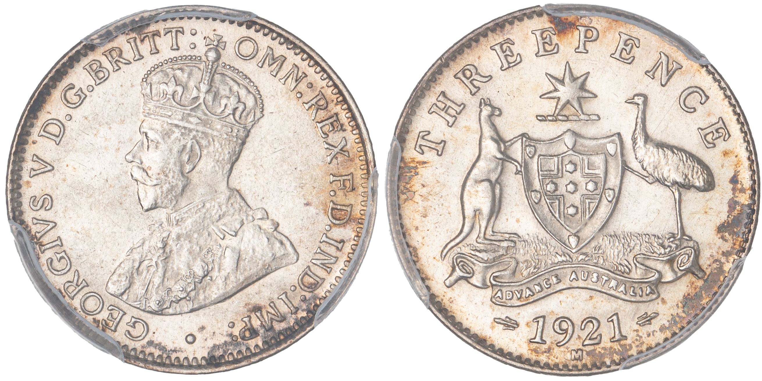 George V, Threepence, 1921-M, PCGS MS65