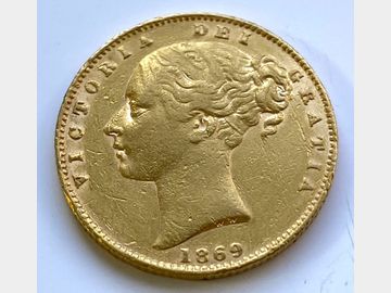 1869 VICTORIA #DIE 38 SHIELD GOLD SOVEREIGN