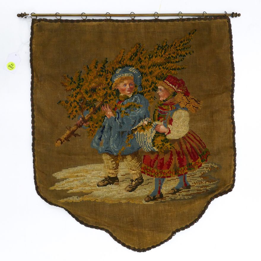 Victorian Needlework Hanging Christmas Banner- 21x18''