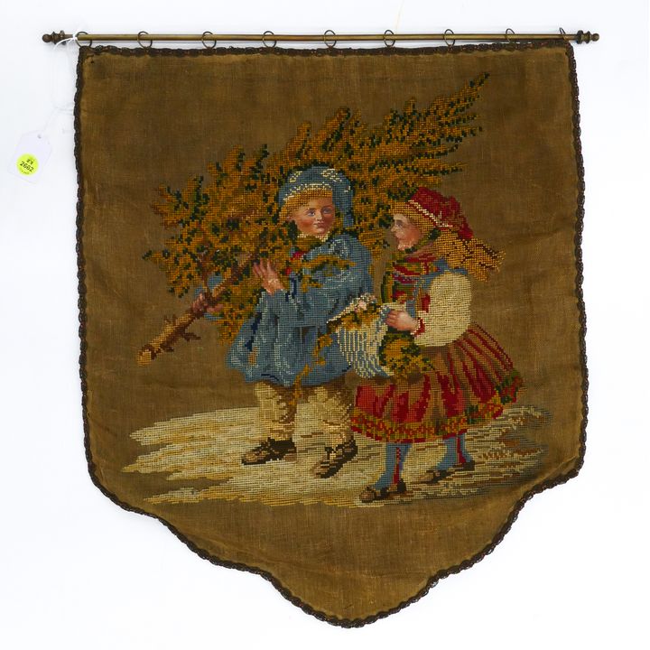 Victorian Needlework Hanging Christmas Banner- 21x18''