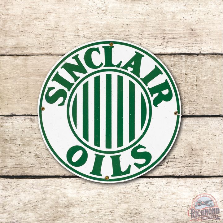 12" Sinclair Oils w/ Stripes Logo Porcelain Sign TAC 8.25