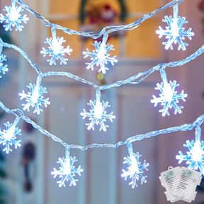 SNOWFLAKE CHRISTMAS LIGHTS STRING, 26FT. 50 SNOWFLAKES HOLIDAY LIGHTS BATTERY OPERATED WATERPROOF SHATTERPROOF LED SNOWFLAKE TWINK