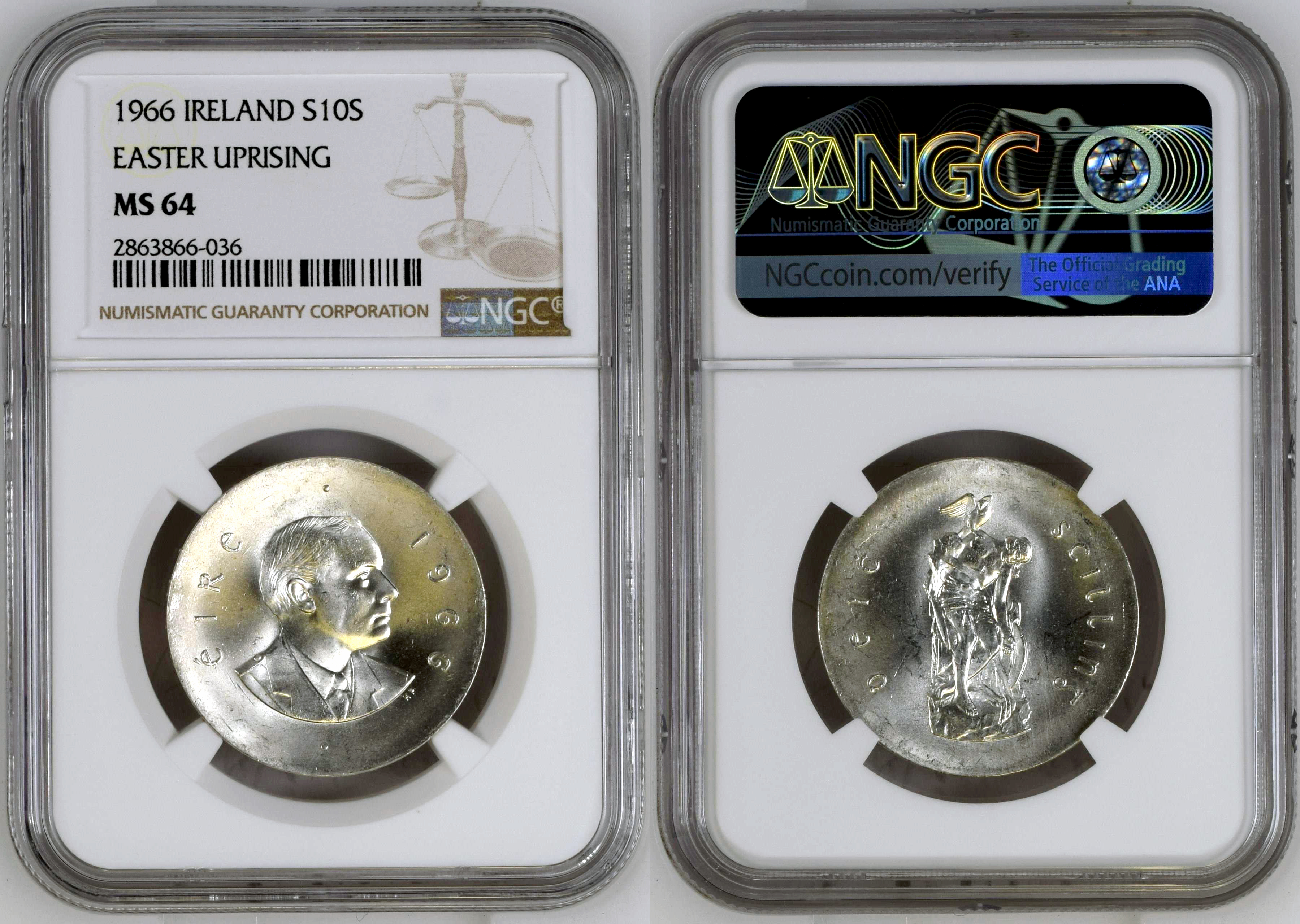 Ireland, Easter Uprising, Ten Shilling, 1966, NGC MS 64