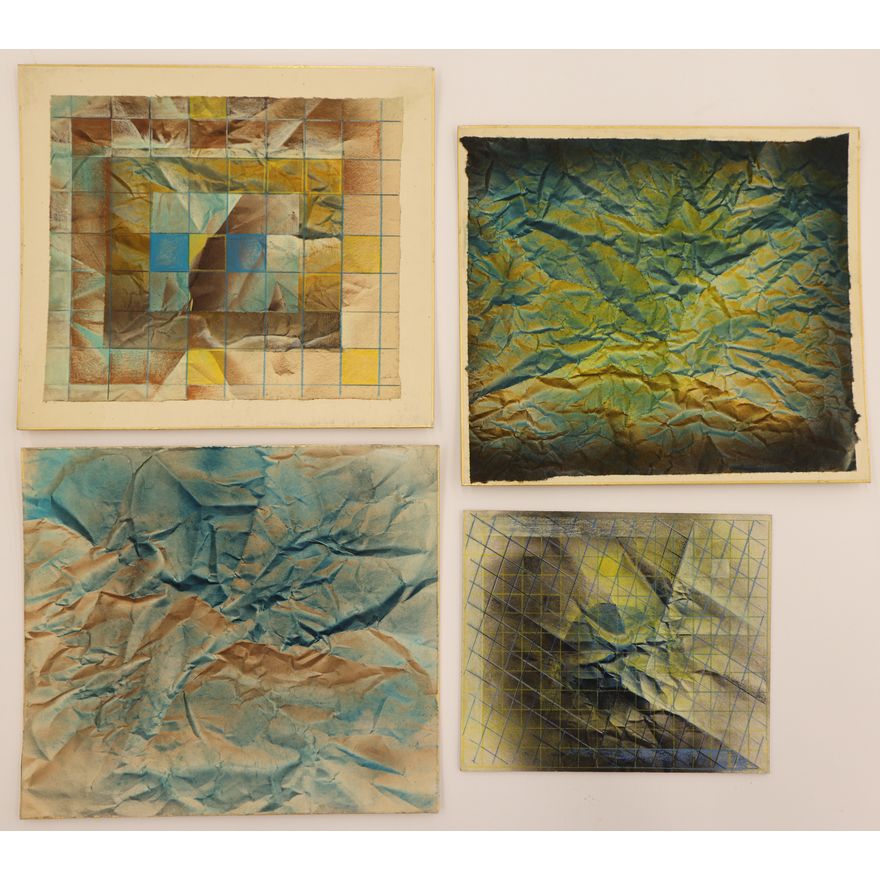 4pc Neil Meitzler Crumpled Paper Abstractions on Shikishi Boards