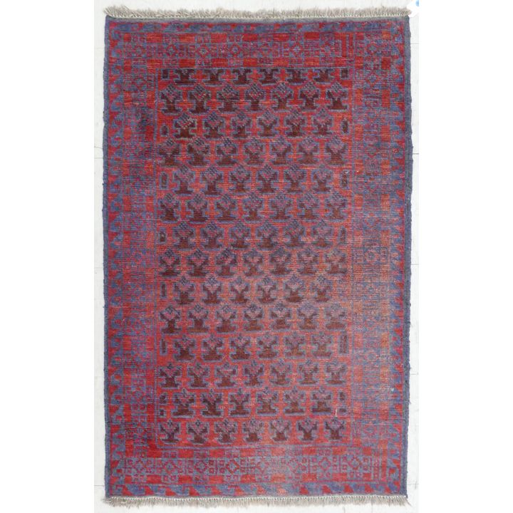 Vintage Red Afghan Wool Rug 4'6''x2'9''