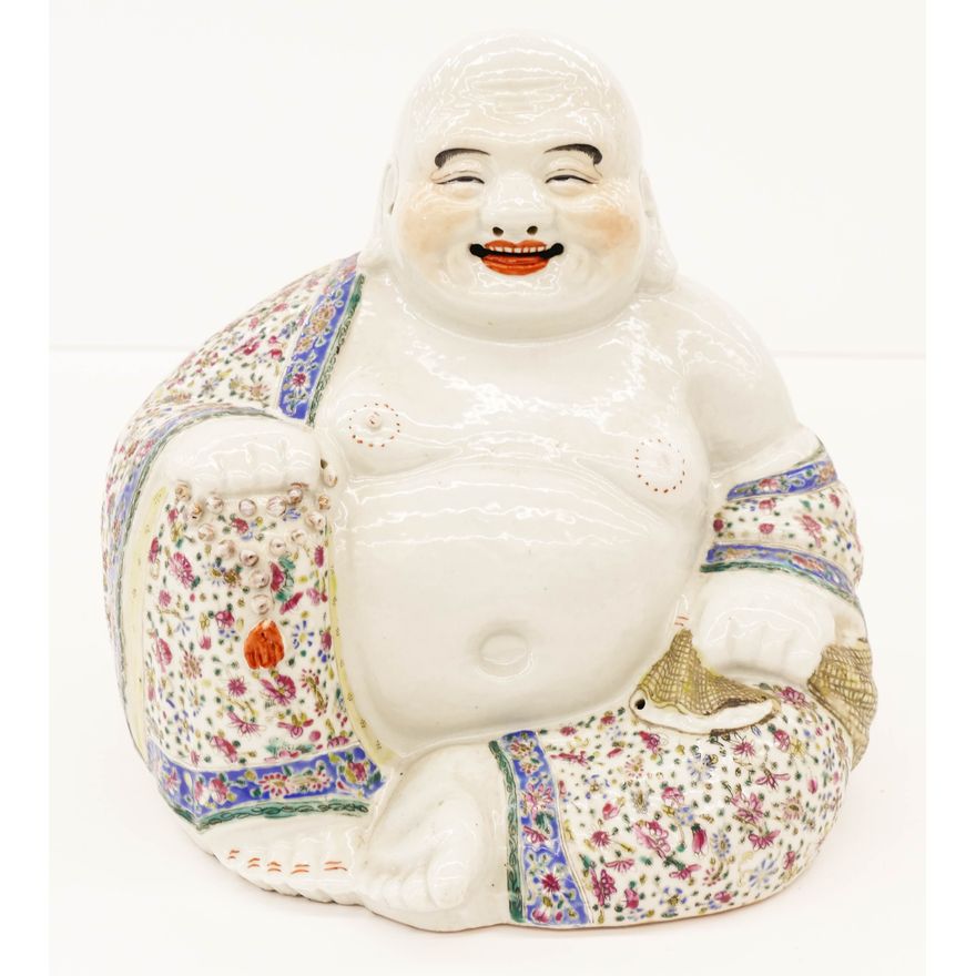 Chinese Republic Seated Porcelain Buddha 10''x10''