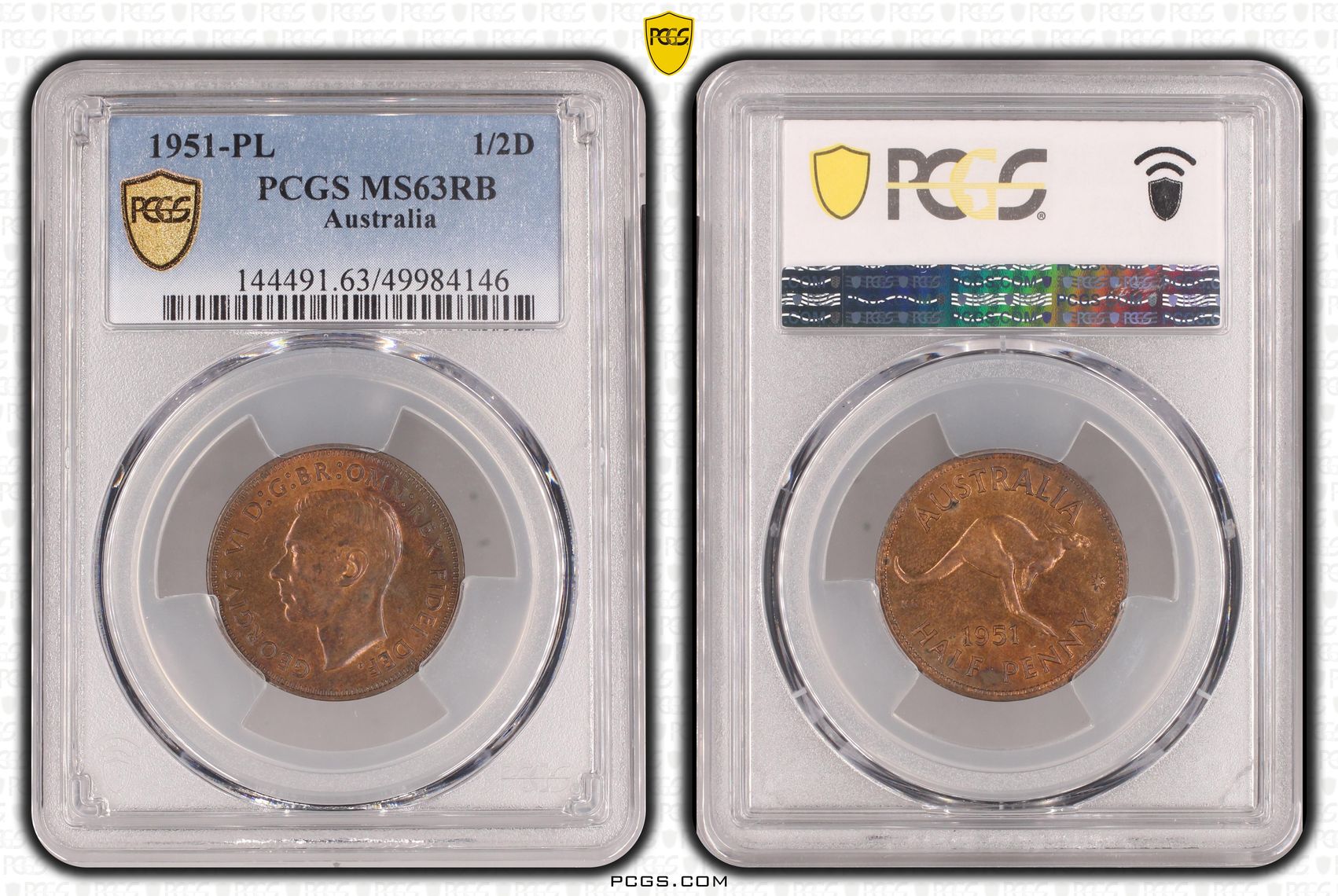 George VI, Halfpenny, 1951-PL, PCGS MS63RB