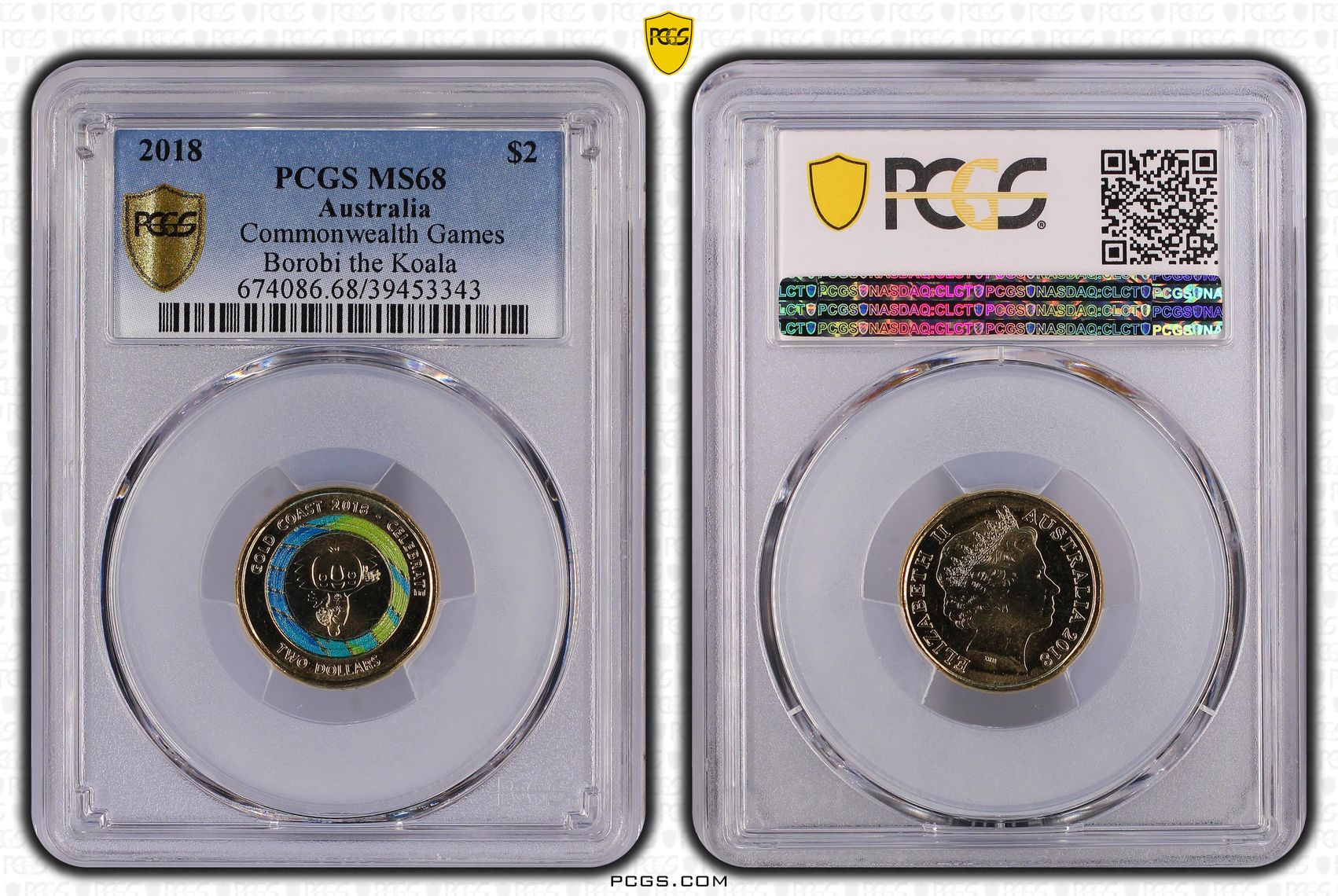 452 · Elizabeth II, Commonwealth Games - Borobi the Koala  POP 5/0, Two Dollar, 2018, PCGS MS68