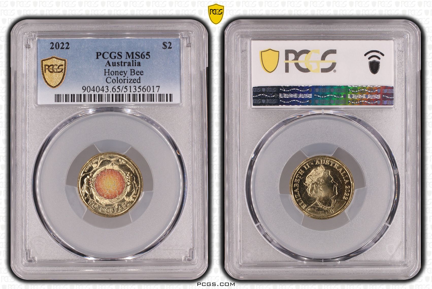 Honey Bee Colourised, Two Dollar, 2022, PCGS MS65