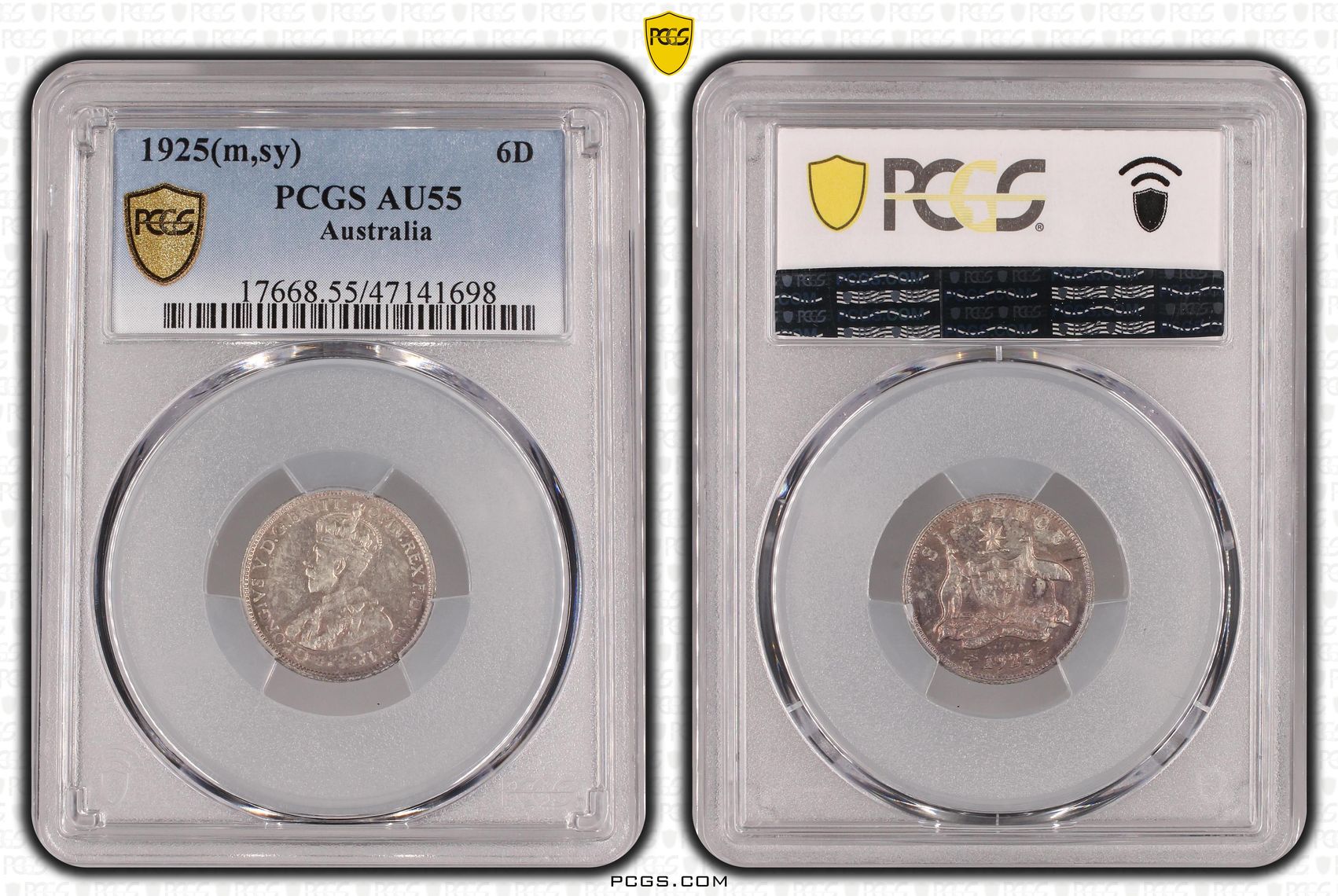 Sixpence, 1925(m,sy), PCGS AU 55