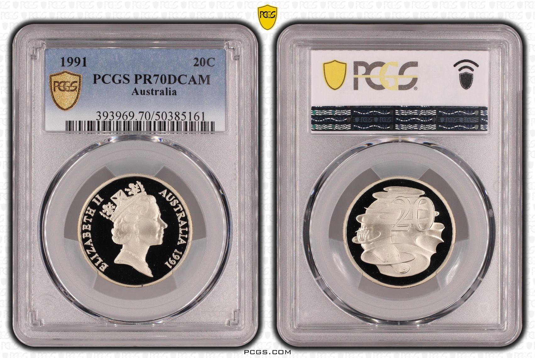 Twenty Cent, 1991, PCGS PR70DCAM