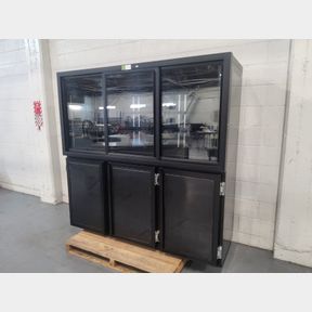Near new Solid & glass sliding 6 door keg chiller, requires remote condenser