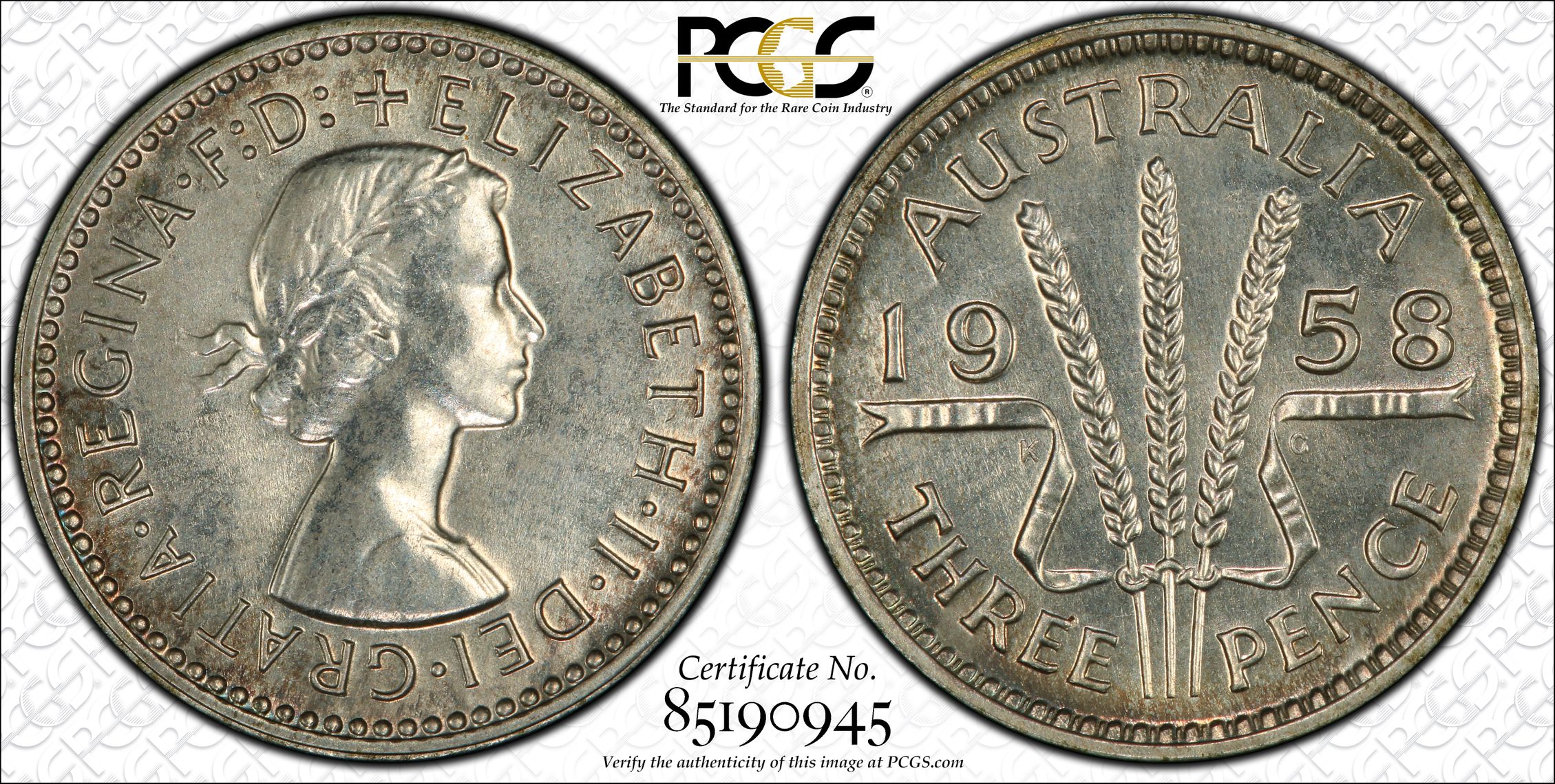 Elizabeth II, Threepence, 1958(m), PCGS PR65