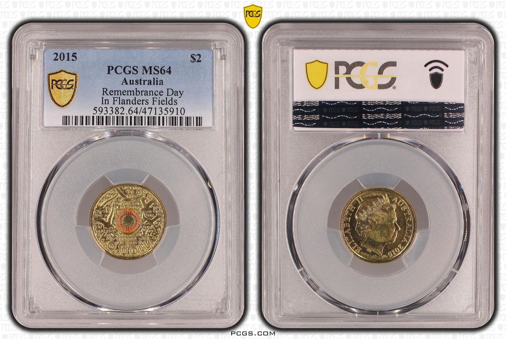 Elizabeth II, Remembrance Day Colorized - In Flanders Fields , Two Dollar, 2015, PCGS MS64