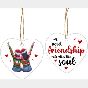 34HD GIFTS FOR CHRISTMAS, A SWEET FRIENDSHIP CHRISTMAS ORNAMENT HEART-SHAPED CERAMIC 2-SIDE PRINTED, GIFTS FOR BEST FRIENDS, BESTI