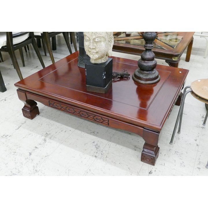 Japanese Rosewood Carved Low Coffee Table- 13x47x36''