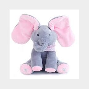 Music Singing Elephant Plush Toy - Pink Grey -Bar 9902089378784- 51745/18579
