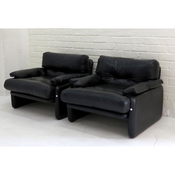 PAIR OF RETRO TOBIA SCARPA STYLE UPHOLSTERED ARMCHAIRS