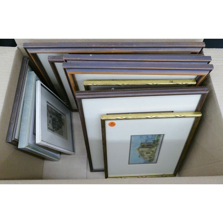 Box 13pc Small European Framed Lithographs, Etchings, Etc- largest 15x19"
