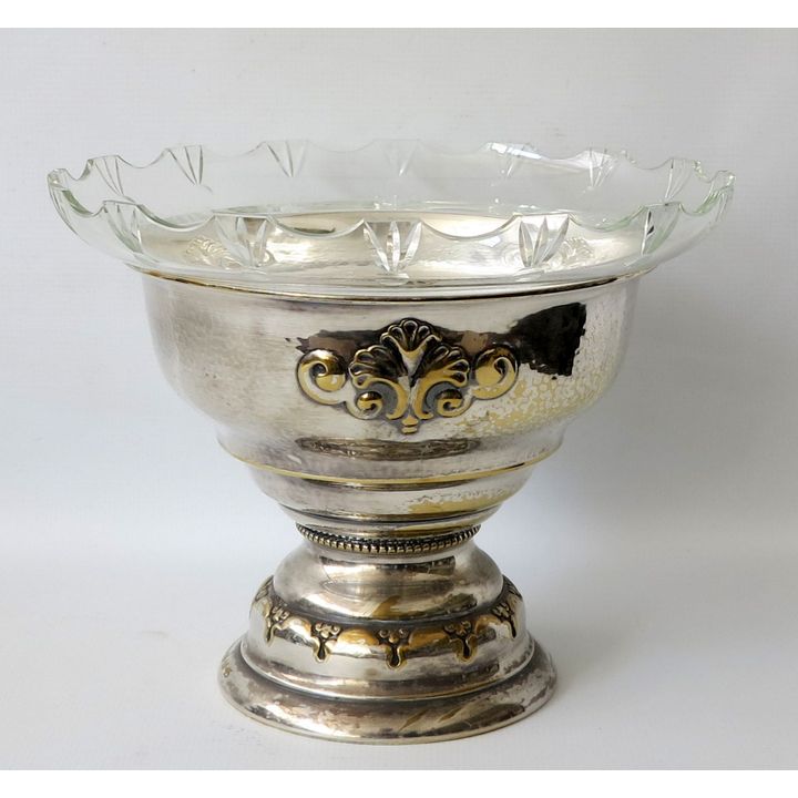 SILVERPLATED ROSEBOWL WITH GLASS LINER