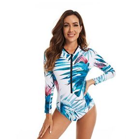 Iconix Women s Blue Fronds Long Sleeve Swimwear Colourful S |
