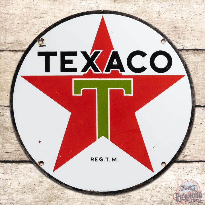 Texaco Motor Oils 15" Single Sided Porcelain Sign "White T"