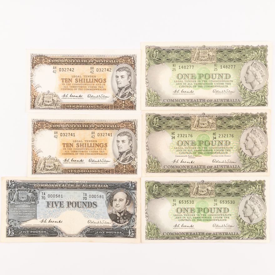 Coombs/Wilson, Ten Shillings - Five Pounds, 1954 - 1961,  VF