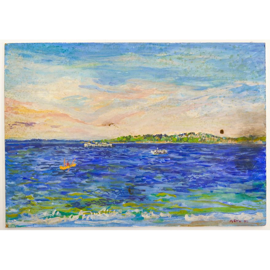 Joe Reno ''Sound View'' Signed 1992 Oil on Board 11.5''x16.25'' - As is
