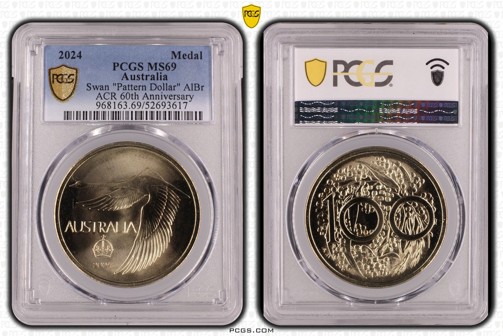 Swan "Pattern Dollar" AlBr ACR 60th Anniversary, Medal, 2024, PCGS MS69