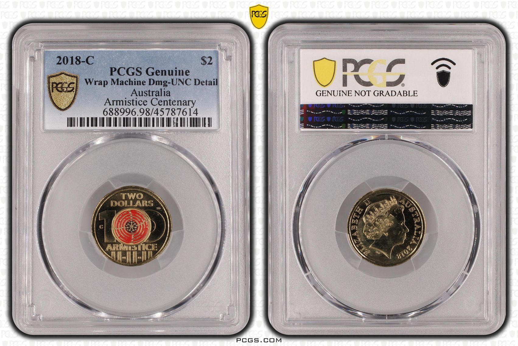 Armistice Centenary, Two Dollar, 2018-C, PCGS Genuine - UNC Details (98 - Damage)