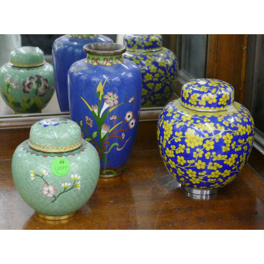 3pc Old Chinese Cloisonne Vase and Jars 4.5'' to 6.5''